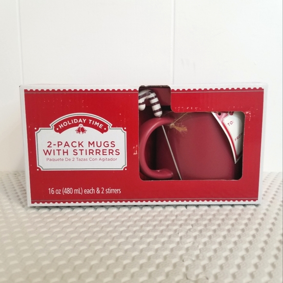 2 Pack Red Mugs with Hug Chocolate White Brown Swirl Stirrers - Picture 1 of 4